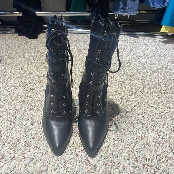 Pleasers Black Buckle Ankle Bootie Heels Womens Size 9 - Picture 6 of 6